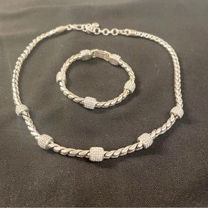 Brighton MERIDIAN silver Twist Rope Crystal Stations Necklace and Bracelet.
